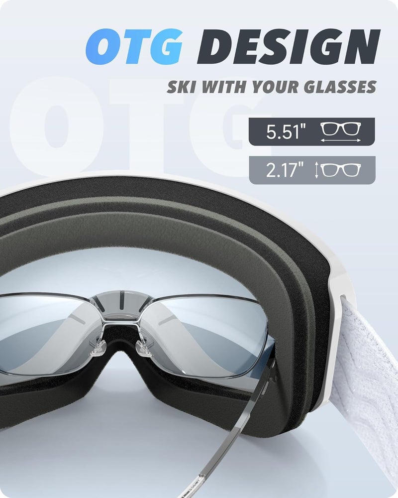 RIOROO Ski Goggles Snowboard Goggles for Men Women Adults Youth,Over Glasses OTG/100% UV Protection/Anti-fog/Wide Vision - Image 5